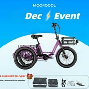 MOONCOOL TK1 Folding Electric Tricycle for Adults,48V 14.5Ah Removable battery, 1000W Motor, 20 Fat Tire Step-Thru 3 Wheel Electric Bicycle W/ Front & Rear Storage Bag Kit