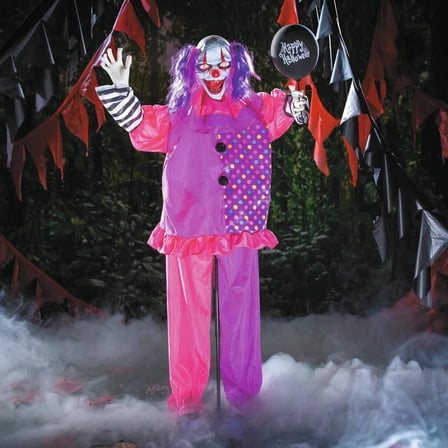 5 Ft. 8" Animated Standing Clown with Black Balloon Halloween Decoration