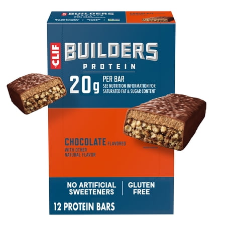 CLIF BUILDERS Protein Bars Chocolate Flavor, Plant Protein, Gluten Free Bars, 12ct