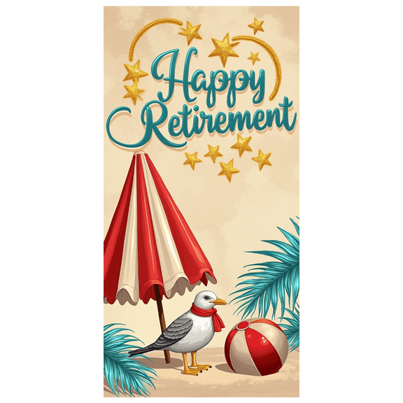 Beach Theme Happy Retirement Banner for Party Celebration Indoor Outdoor Event