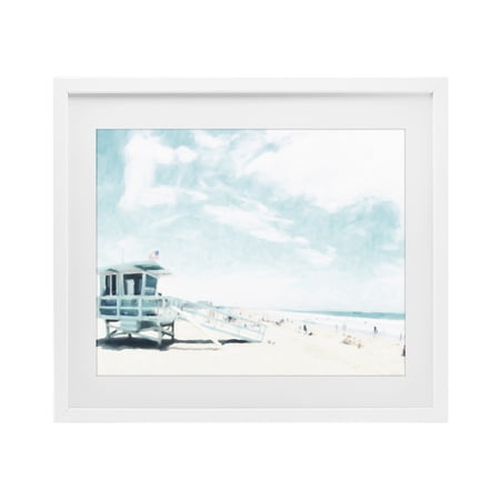 Stupell Industries Blue Beach Station White Framed Print Under Glass design by Kim Curinga