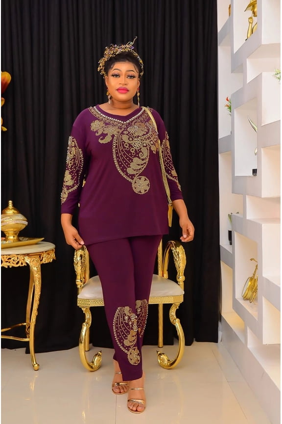 Elegant Pant and Blouse Embellished with stones design for women