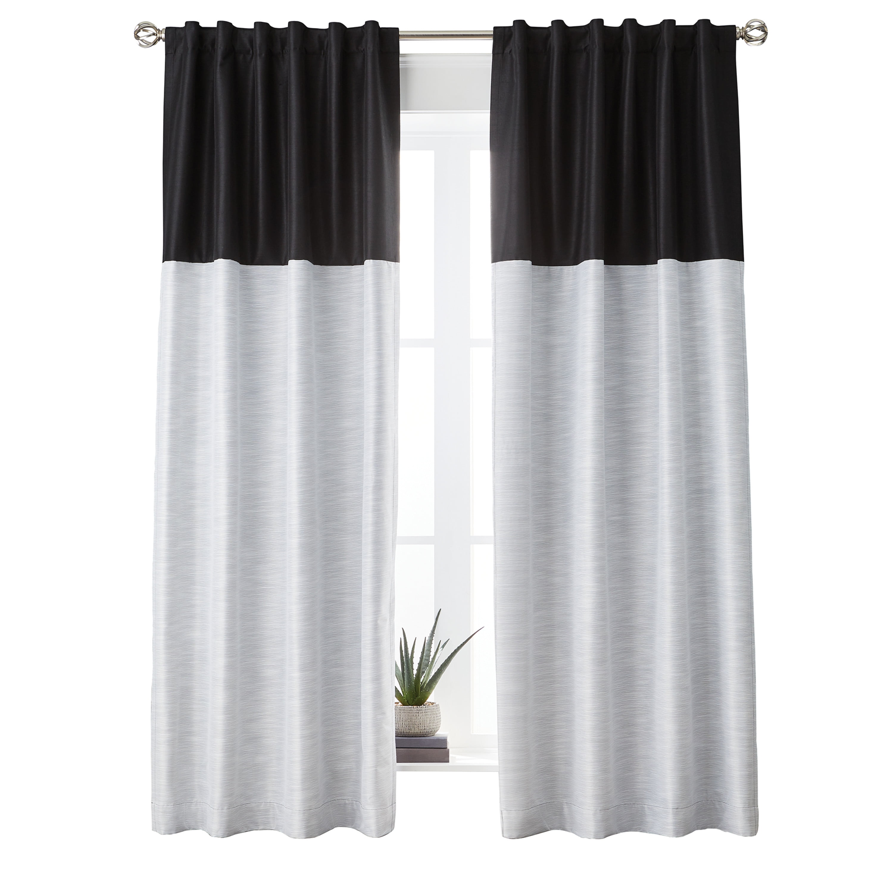 Better Homes & Gardens Colorblock Rod Pocket and Back Tab Blackout Curtain Panel, 1-Piece, Black, 50" W x 84" L