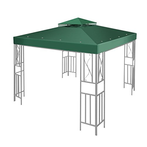 Flexzion 10' x 10' Gazebo Canopy Top Replacement Cover (Brown) - Dual Tier Up Tent Accessory with Plain Edge Polyester UV30 Protection Water Resistant for Outdoor Patio Backyard Ga