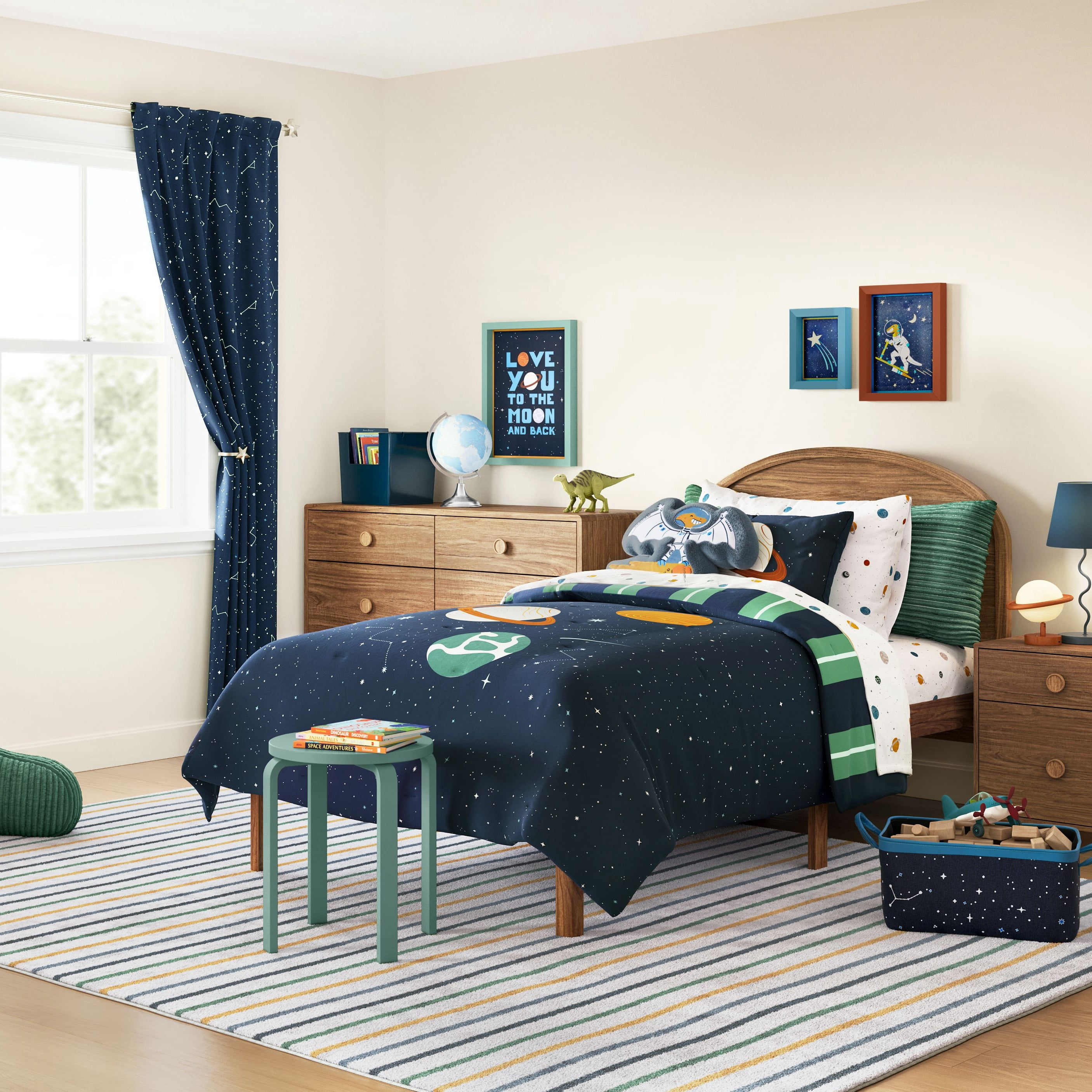 Mainstays Kids Tufted Yellow and Green Stripe Washable Area Rug, 8' x 10'