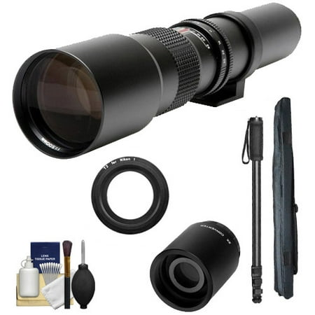 Samyang 500mm f/8.0 Telephoto Lens (T Mount) with 2x Teleconverter (=1000mm) + Monopod + Accessory Kit for Nikon 1 J1, J2 & V1 Digital Cameras