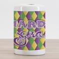 thumbnail image 2 of Mardi Gras Ceramic Toothbrush Holder, Mardi Gras Lettering on Classical Diamond Line Backdrop, Decorative Versatile Countertop for Bathroom, 4.5" X 2.7", Fern Green Marigold, 2 of 4