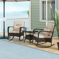 thumbnail image 4 of Costway 3 PCS Rocking Bistro Set with Removable Cushions & Tempered Glass Top Coffee Table Brown, 4 of 10