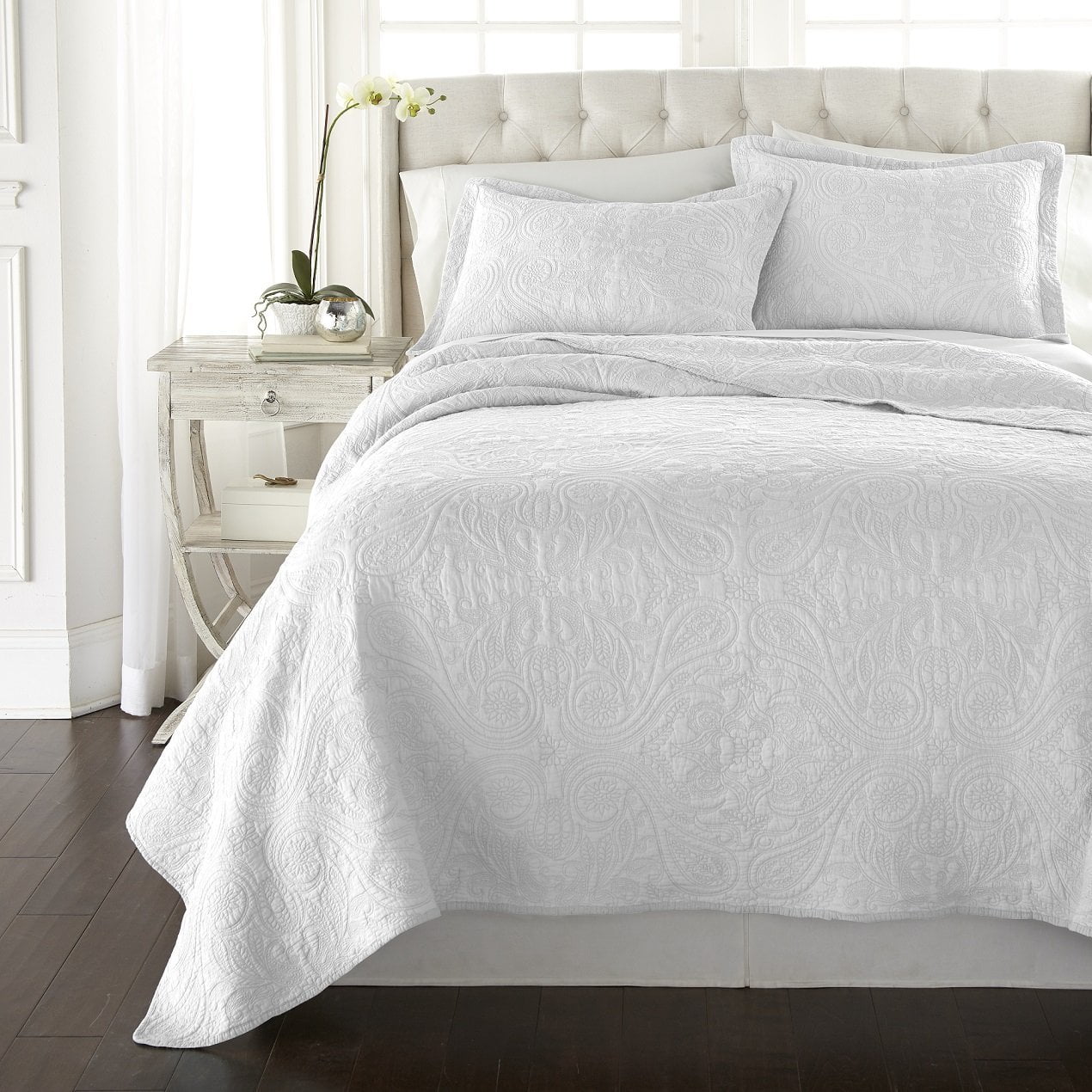 Melissa 3-Piece Seafoam Green Paisley Floral Soft-Washed 100/% Cotton Quilt Set