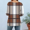 thumbnail image 4 of Aobny Brown Summer Tops for Women Plus Size Plaid Pullover Crew Neck Long Sleeve Cute Summer Tops for Women, 4 of 6