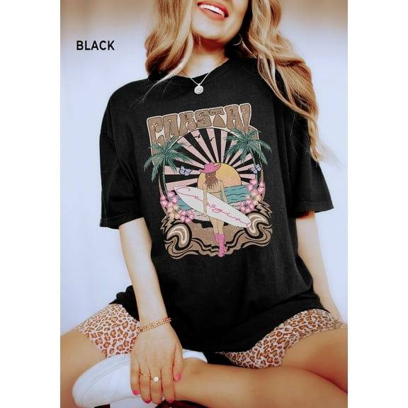 Cowgirl Shirt, Coastal Cowgirls Tee, Boho, Vintage Style WesternTee, Retro Texas Coast Tee, Rodeo Fashion Tee