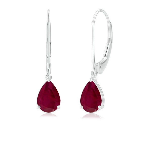 Angara Natural Solitaire Pear-Shaped 1.6 ct Ruby Leverback Earrings for Women in 14K White Gold - July Birthstone Jewelry | Natural Ruby Earrings