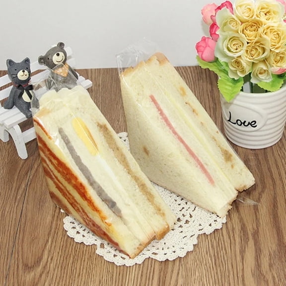 Disposable 100 Pack Triangle Sandwich Bags Food Safe, Easy Tear Edges, Leak Proof for Bakery, Snacks, Party Favors & Crafts,Transparent