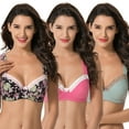 thumbnail image 1 of Curve Muse Women's Plus Size Underwired Unlined Balconette Cotton Bra-3Pack-Blue,Dk Pink, Blk Print-34C, 1 of 7