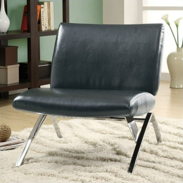 Leather Look Accent Chair, Black with Chrome Metal Legs