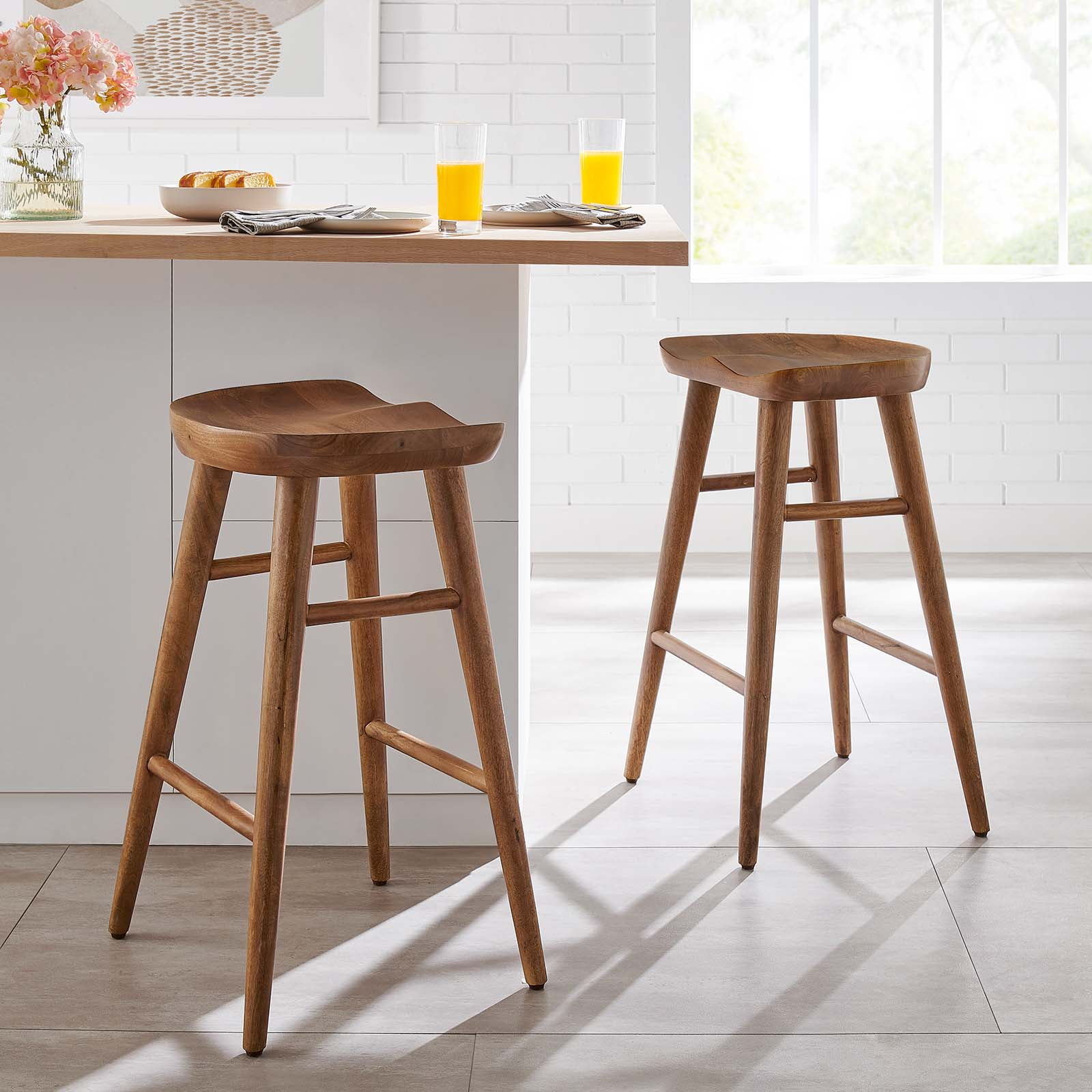 Saville Backless Wood Counter StoolsSet of 2 in Oak - Walmart.com
