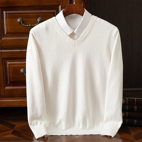Lepsheexh Pullover Sweater for Men Men's Fashionable Solid Color Pullovers V-neck Knitted Sweaters Casual Long Sleeved Slim Sweaters Fall Winter Trendy Sweaters