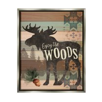 Stupell Enjoy The Wood Patterned Moose Animals & Insects Painting Gray Floater Framed Art Print Wall Art