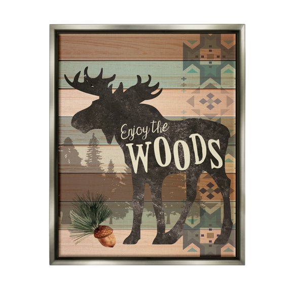 Stupell Enjoy The Wood Patterned Moose Animals & Insects Painting Gray Floater Framed Art Print Wall Art