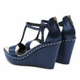 thumbnail image 4 of FSJ Women T-Strap Studded Wedge High Heels Open Toe Platform Back Zipper Sandals Fashion Cocktail Party Summer Shoes Size 4 Blue, 4 of 5