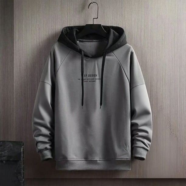 MHFRRA Sudadera Deportiva Informal con Capucha y Estampado de Letras para Hombre, Estilo Otoño E Invierno Gris