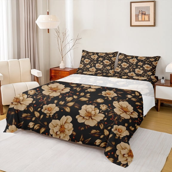 Feelyou Rustic Farmhouse Floral Twin Sheet Sets, Retro French Style Twin Fitted Sheet, Romantic Garden Flower Flat Sheet, Luxury Bedroom Decor, 3 Pieces