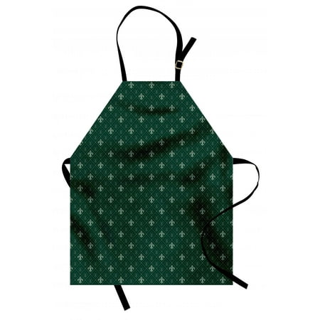 Fleur De Lis Apron Ancient Baroque Pattern Medieval French Motifs Royal Ornate Classic, Unisex Kitchen Bib Apron with Adjustable Neck for Cooking Baking Gardening, Hunter and Sage Green, by