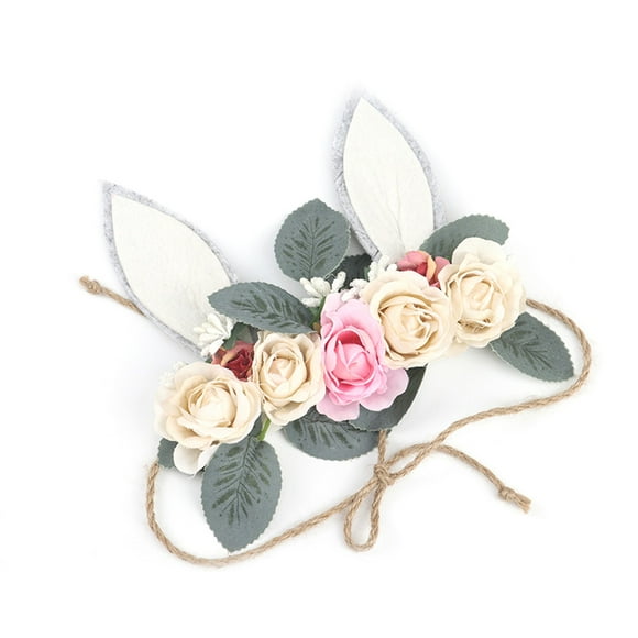 Serre-têtes à Fleurs pour Bébé Couronne Oreilles de Lapin Filles Enfants Couvre-Chef Accessoires Photo Accessoires pour Cheveux Guirlande Bohème Accessoire pour Cheveux