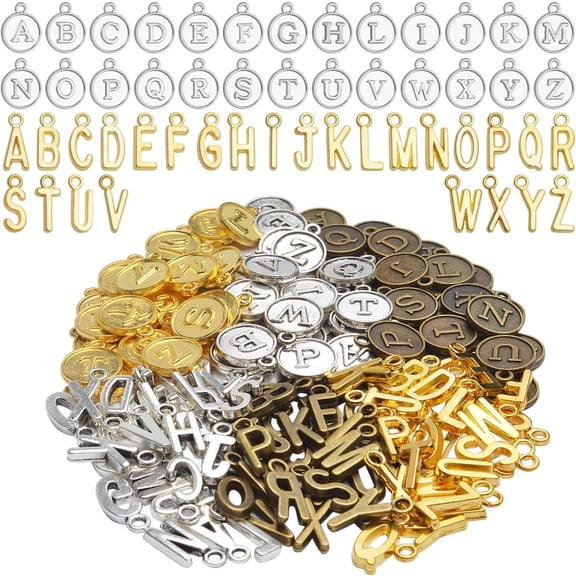 Letter Charms,156pcs (6 Sets) Silver Golden Antique Bronze Alphabet Pendants Charms Round Letter A-Z Charms for Necklace Bracelet Jewelry Making DIY Crafting