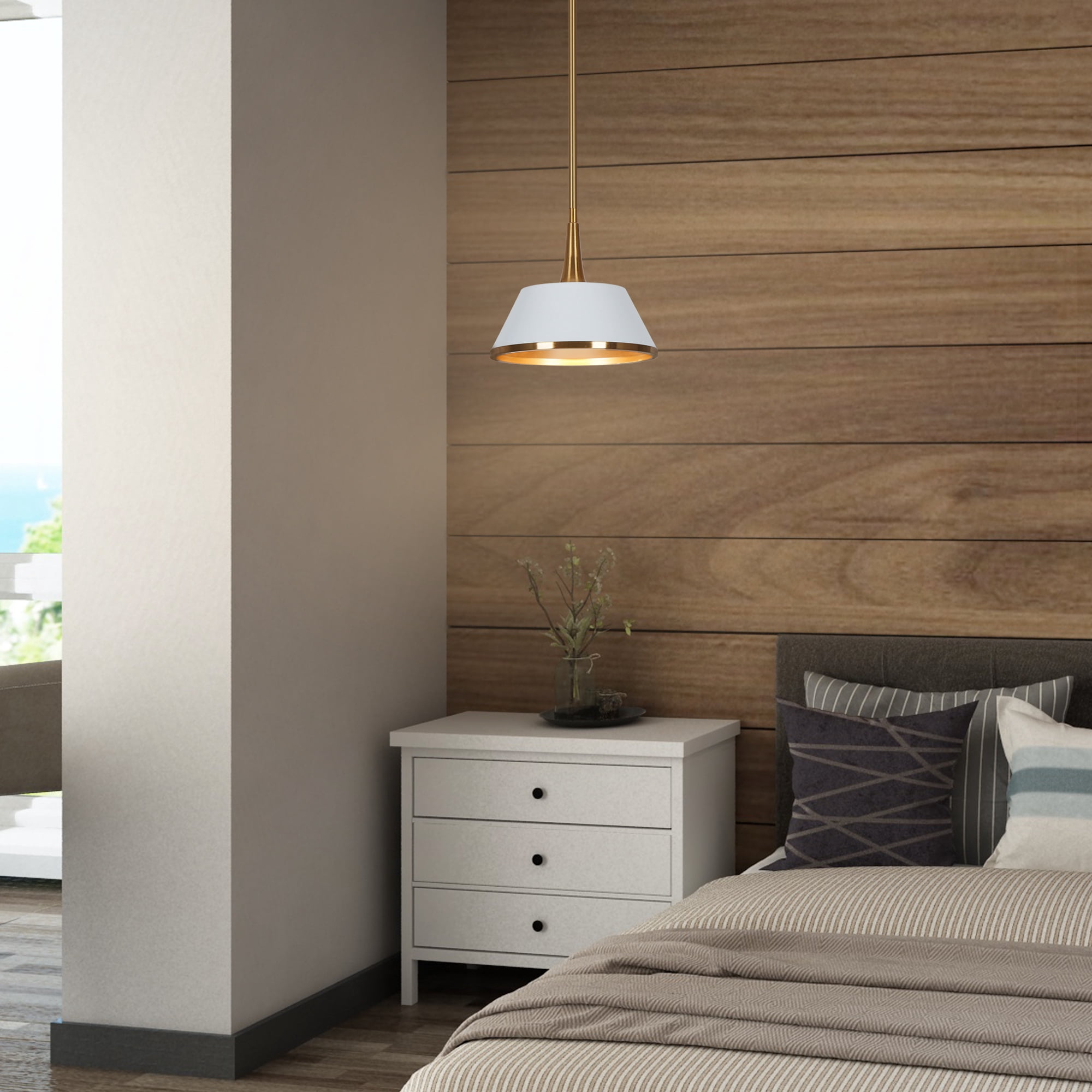 LNC White and Gold Modern Dome Pendant Light with Brass Finish for Kitchen or Dining Room
