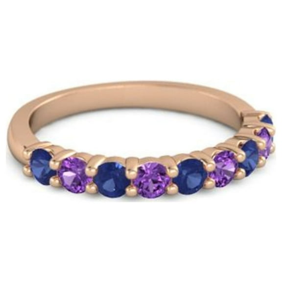 925 Silver Round 2.5MM Blue Sapphire Amethyst Eternity Rose Plated Women Ring