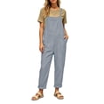 thumbnail image 2 of HBYJLZYG Women's Overalls Rompers with Four Patch Pockets and Adjustable Button Straps, Relaxed Fit Cotton Linen Blend Casual Summer Vacation Everyday Wear for Women, 2 of 7