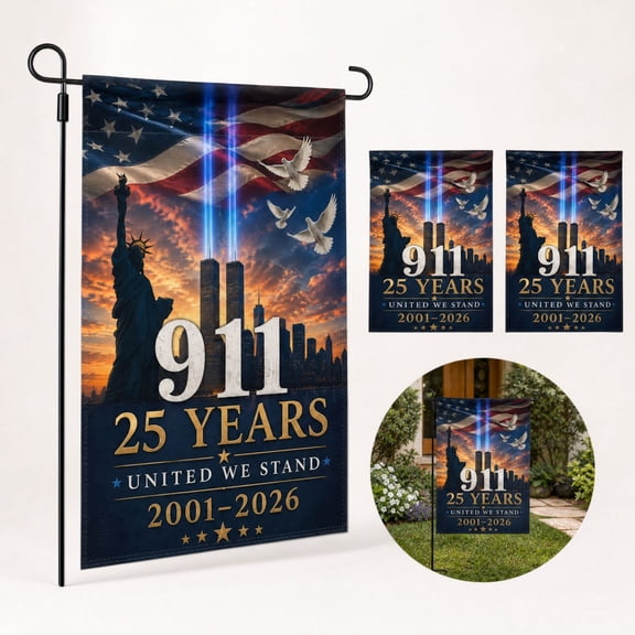 Double Sided Garden Flag, 12x18 Memorial Flag, 9/11 25 Years Commemorative, Outdoor Decor