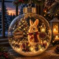 thumbnail image 4 of Clear Glass Christmas Ornament Ball with Bunny Rabbit, Mini Christmas Tree Scene Inside, Gold Crown Hanging Tree Decoration, 3.2x3.2 Inch, 1 Count, 4 of 7