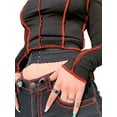 thumbnail image 2 of xiaxaixu Femmes Crop Top Patchwork Froid Épaule Manches Longues Col Rond T-Shirt, 2 of 8