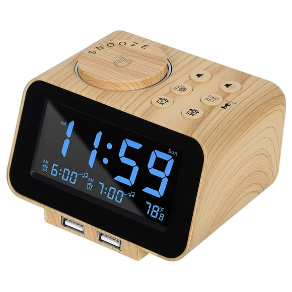 USCCE Digital Alarm Clock Radio - 0-100% Dimmer, Dual Alarm with Weekday/Weekend Mode, 6 Sounds Adjustable Volume, FM Radio w/Sle