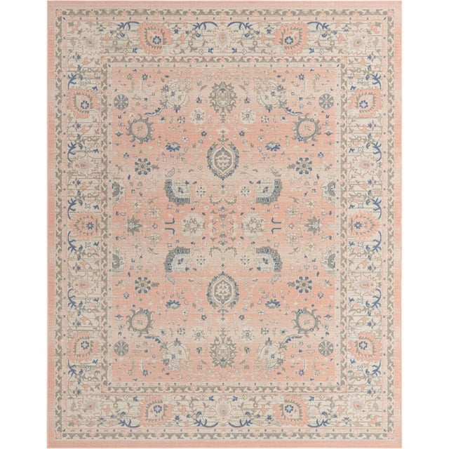 Unique Loom Whitney Vintage Border Rug 8' x 10' Rectangle Powder Pink/Ivory