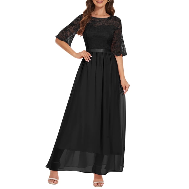 Vestido de noche Wedtrend 2024 con manga acampanada para dama de honor negro