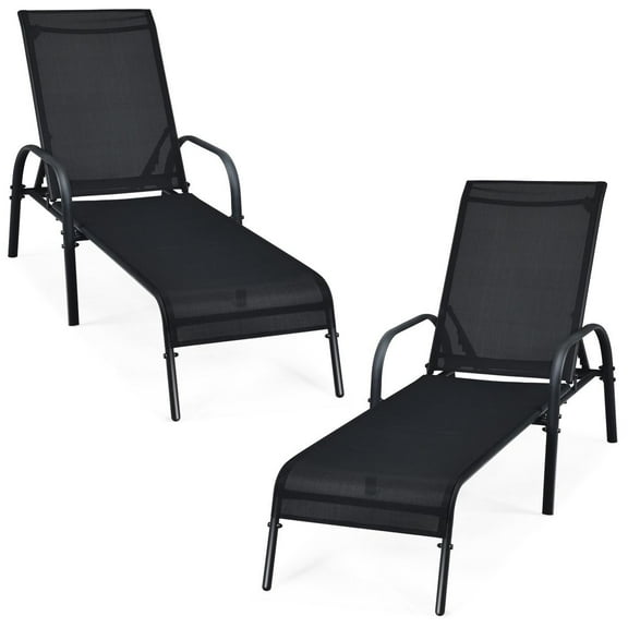 Giantex  2 Pcs Chaise Lounge Chair, Adjustable Reclining Lounge Chairs, Folding Recliners Patio Furniture for Backyard Lawn, Black