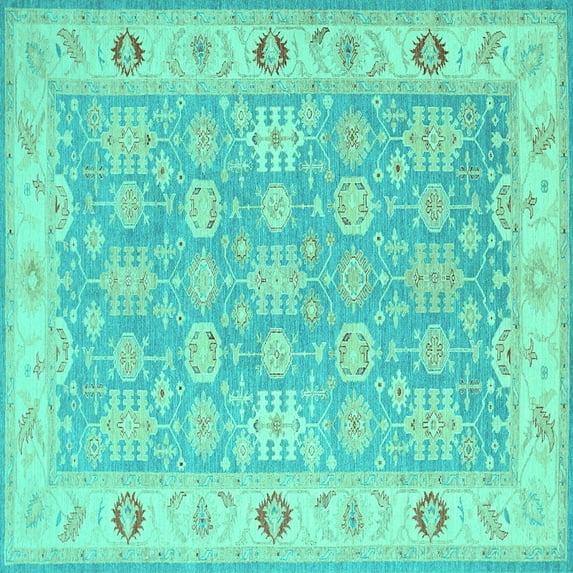 Ahgly Company Machine Washable Indoor Square Persian Turquoise Blue Traditional Area Rugs, 4' Square