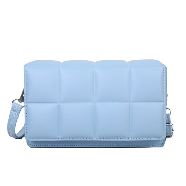 Bolso de hombro de color puro de PU con patrón de cuadros retro, bolsos pequeños (azul) Likrtyny Para estrenar