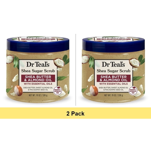 Dr Teal's Shea Sugar Body Scrub with Shea Butter, Almond Oil and Essential Oils, 19 oz - 2 Pack