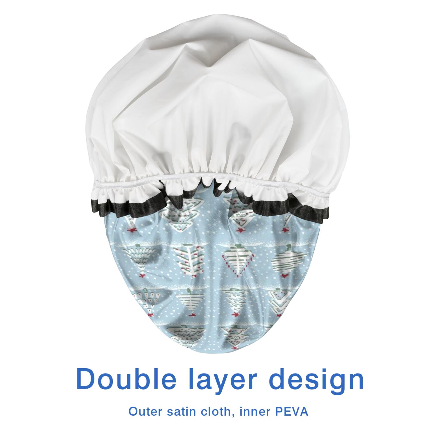 Shower Caps,Blue Christmas Tree Pattern Waterproof Shower Cap for Women 4 Pieces,Double Reusable Hair Cover for Shower PEVA Elastic Stretch Hem