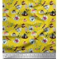 thumbnail image 1 of Soimoi Satin Silk Fabric Bird,Tea Kettle & Cupcake Food Print Fabric by The Yard 42 Inch Wide, 1 of 1