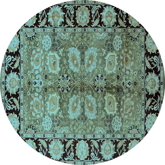 Ahgly Company Indoor Round Oriental Light Blue Traditional Area Rugs, 7' Round