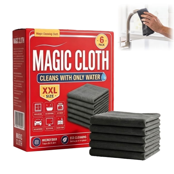 Magic Genie Cleaning Cloth, Reusable Microfiber Cloths for Glass & Kitchen, Lint-Free Wiping(6PCS)