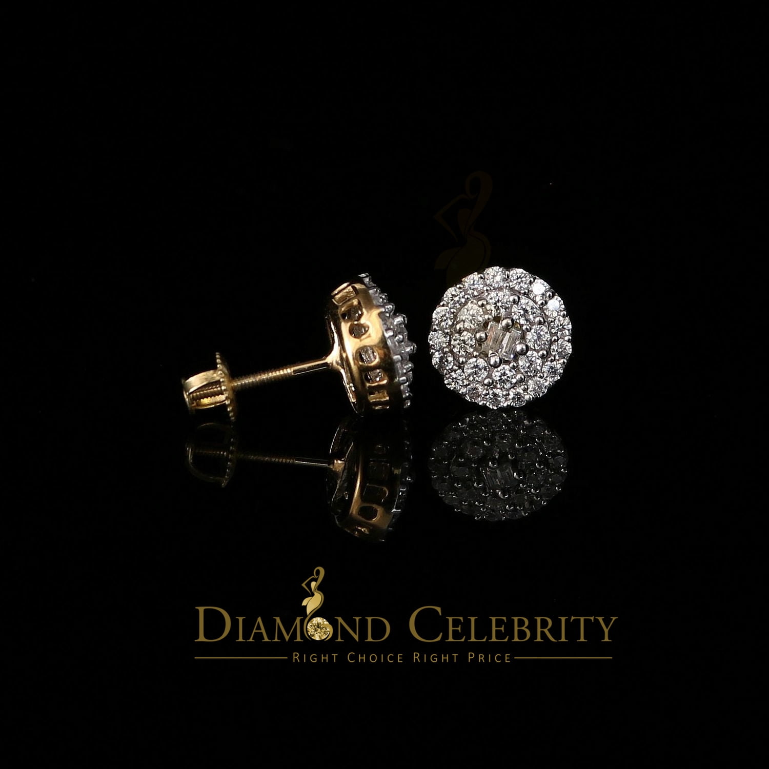 Diamond Celebrity's 925 Yellow Sterling Silver 1.86ct Cubic Zirconia Round Women's Stud Earrings