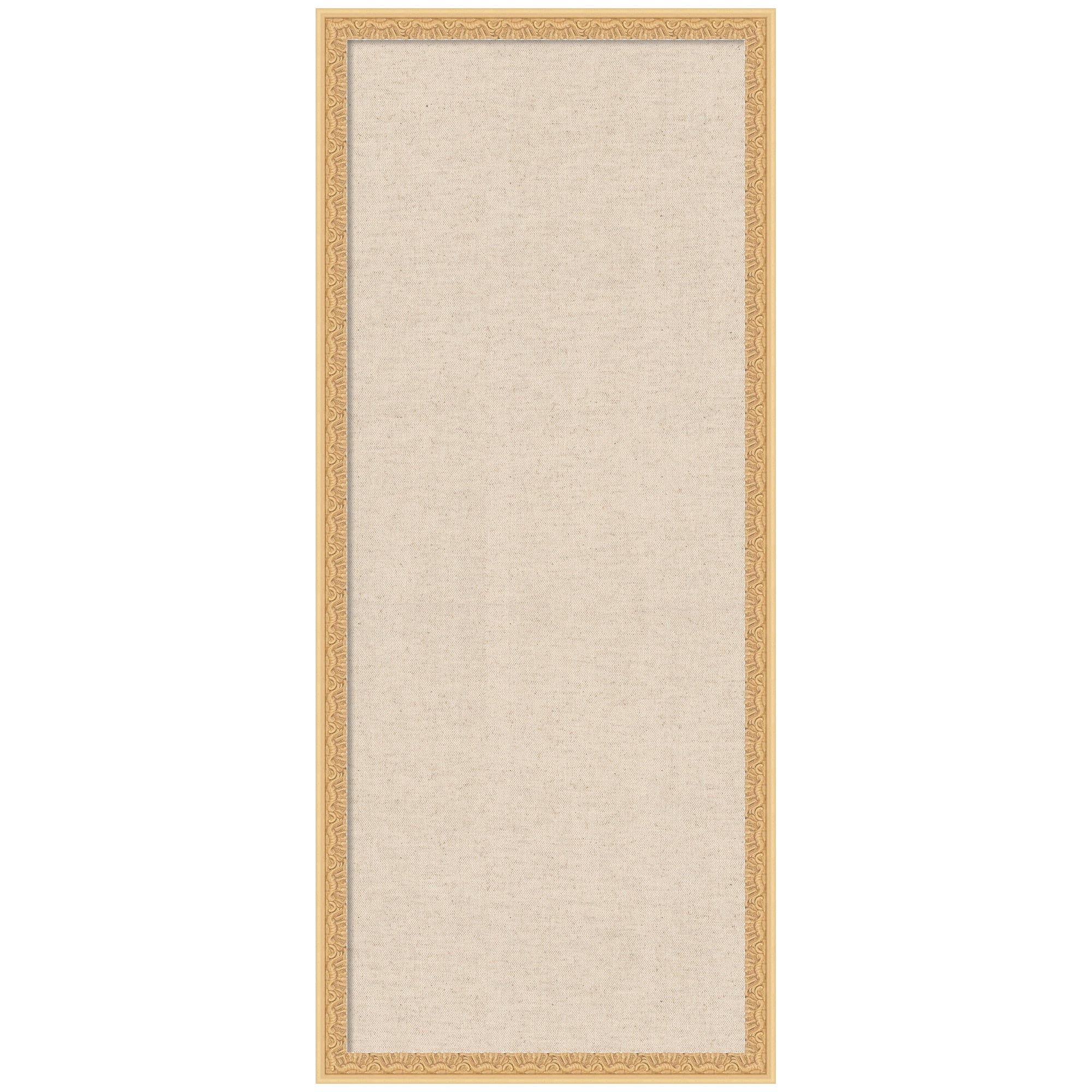 Kate and Laurel Framed Fabric Pinboard 18 x 42, Neutral Weave Printed Linen Decorative Bulletin Board for Use as a Vision Board or Wall Organization, Bethany Gold Frame