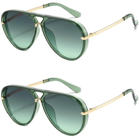 2 Pack Aviator Sunglasses for Women Men Green Sun Glasses