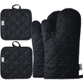 thumbnail image 7 of Kitchen Oven Mitt Pot Holder Set - Black - Cotton Linens Oven Mitt Pot Holders 3pc Set by Osnell USA, 7 of 7